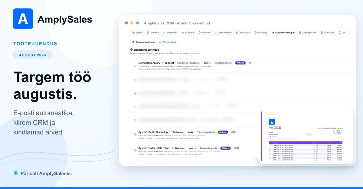 Targem CRM, parem e-post ja kindlamad arved: august AmplySalesis